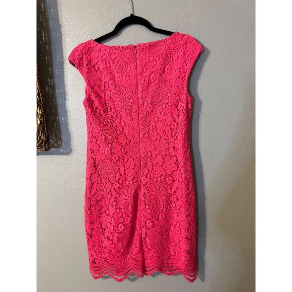 Anne Klein Dress 6 Pink Stretch Lace Cap Sleeve Career Church Party Summer - Picture 6 of 8